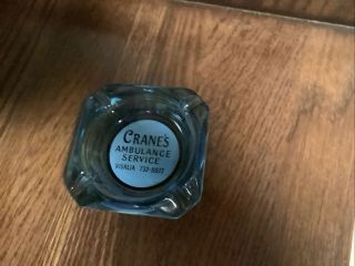 Vintage Crane’s Ambulance Blue Glass Advertising Ashtray Visalia California 2