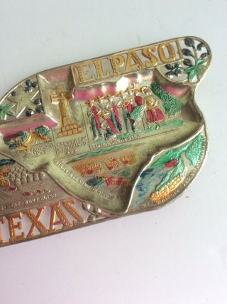Vintage Painted Metal Tin El Paso Texas Souvenir Ashtray Japan