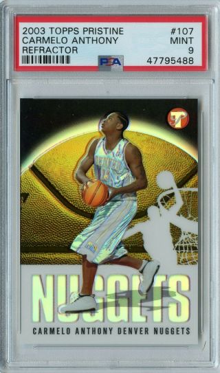 2003 - 04 Topps Pristine Carmelo Anthony Refractor Rookie Rc 1082/1999 107 Psa 9