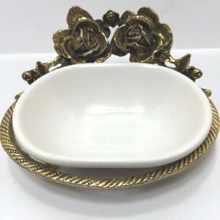Vintage Homer Laughlin Brass Rose Soap Dish Art Deco Style Made In Usa