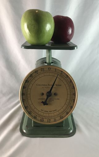 Vintage Antique Columbia Family Kitchen Scale By Landers Frary & Clark Green 2