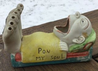 Vintage Ceramic “pon My Soul” Ashtray / Match Holder / Striker Japan Novelty
