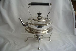 Antique / Vintage Silver Plated Spirit Kettle With Stand And Burner.