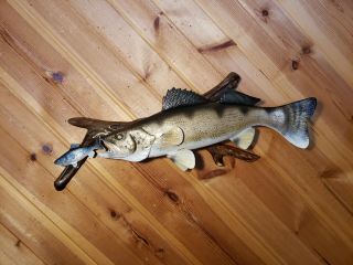 Walleye Wood Carving Trophy Fish Taxidermy Vintage Fish Decoy Casey Edwards