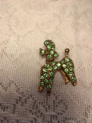 Vintage Green Rhinestones Poodle Brooch Pin