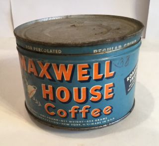Vintage Blue Maxwell House Coffee One Pound Tin,