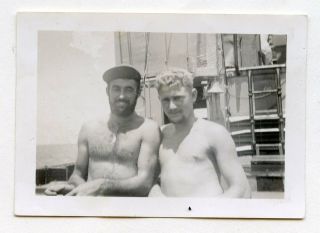 17 Vintage Photo Shirtless Soldier Buddy Boys Muscle Men On Board Snapshot Gay