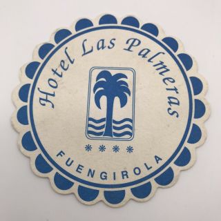 Vintage Old Dirty Coaster Hotel Las Palmeras Fuengirola Falls Short Stamp Logo