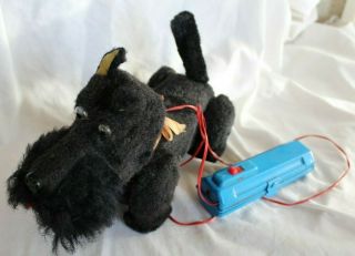 Vintage Dog Toy Battery Operated Japan W/ Remote Control Scottie Dog
