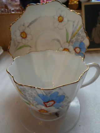 Vintage Paragon England 1935 Tea Cup And Saucer Art Deco Flowers Blue/enameled C