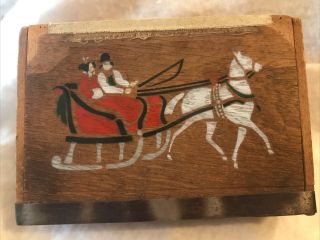 Vintage Primitive Wooden Cigar Box With Christmas Season Stencil