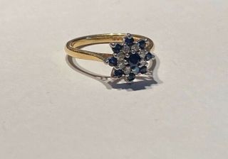 Antique English 18k Yellow Gold Sapphire & Diamond Ring Vintage
