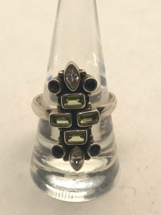 Vintage Amethyst Peridot Cz Sterling Silver 925 Cocktail Ring Size 10