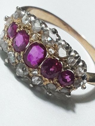 Gorgeous Well Made Antique 18k Gold Ruby Real Rose Cut Diamond Ring 7.  5