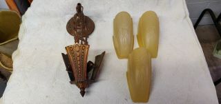 Antique Three Light Art Deco Slip Shade Chandelier