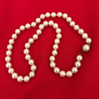 Vintage Faux White Pearl Beads Knotted Necklace Single Strand Classic Style 19in
