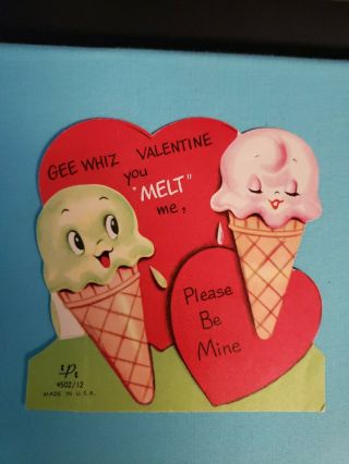 Vintage Valentine Anthropomorphic Ice Cream Cones Die Cut