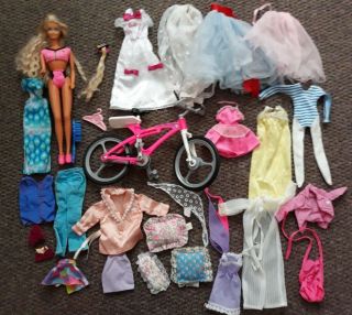 Vintage Barbie Doll With Clothes And Accessories