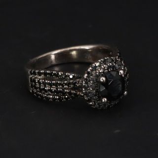 Vtg Sterling Silver - Signed Round - Cut Black Cz Halo Cocktail Ring Size 6 - 4g