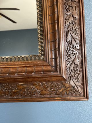 Antique Vintage Old Carved Oak Wood Wooden Wall Dresser Vanity Mirror