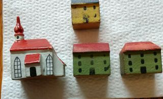 Vintage German Wood Miniature Village Church Houses Christmas Putz Display Rare
