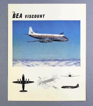 Bea British European Airways Vickers Viscount Vintage Airline Leaflet B.  E.  A.