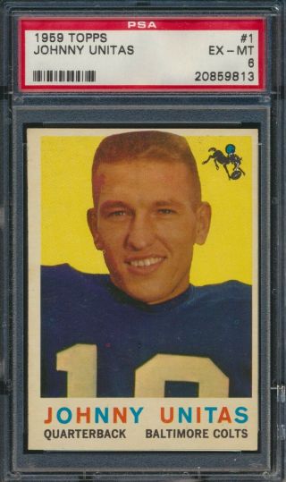 1959 Topps Football 1 Johnny Unitas Baltimore Colts Hof Psa 6 Ex - Mt