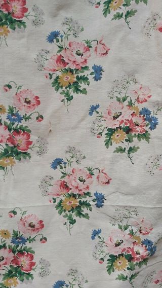 VINTAGE 1930s Fabric floral bouquets linen sweet english cottage style 3