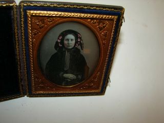 antique 1/6 plate daguerreotype photo lady tinted bonnet HB King Taunton Mass 2