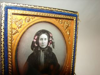 antique 1/6 plate daguerreotype photo lady tinted bonnet HB King Taunton Mass 5