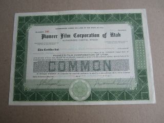 Old Vintage 1928 - Pioneer Film Corporation Of Utah - Stock Certificate