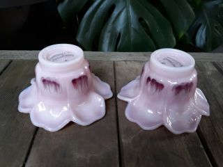 2 Vintage FENTON ART GLASS Hand Painted & Signed FLOWER PETALS Candle Holders 3