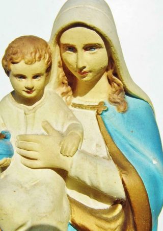 Antique Chalkware Holy Statue Blessed Virgin Mother & Child Irish Catholic - 12 "