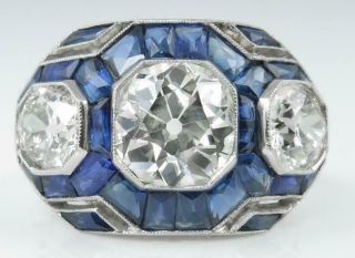 7.  42tcw Antique Vintage Art Deco Old European Cut Cz & Sapphire Sparkling Ring