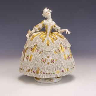 Antique Vienna Porcelain Lace Encrusted Lady Figurine - Slight Damage But Lovely