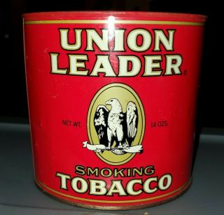Vintage Union Leader Smoking Tobacco Tin 14 Oz Empty 5 X 5 Inch