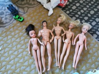 Vintage Barbie And Ken Dolls Plus 2 Others In And Clothing