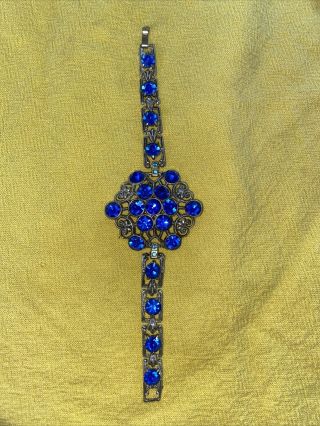 Vintage Art Deco Blue (s) Rhinestone Bracelet,  Silvertone,