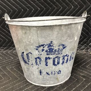 Vintage Corona Extra Galvanized Beer Bucket Pail With Handle 7 " Tall