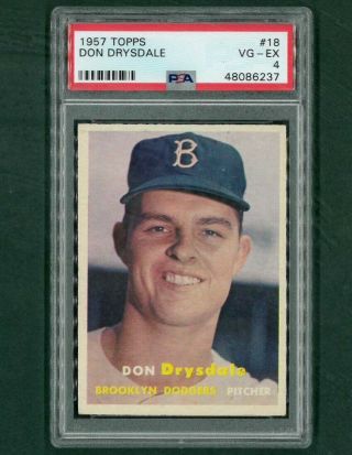 1957 Topps Don Drysdale Brooklyn Dodgers 18 Psa 4 Rc Rookie Card Newly Graded