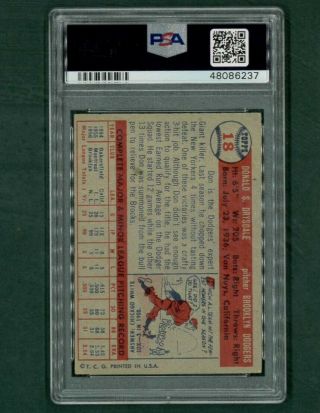 1957 Topps Don Drysdale Brooklyn Dodgers 18 PSA 4 RC Rookie Card NEWLY GRADED 2