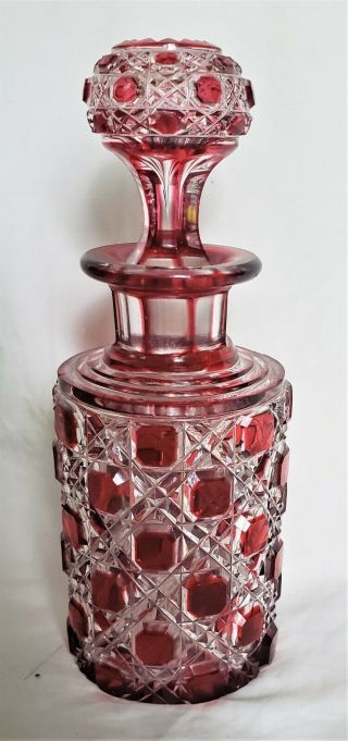 Antique Baccarat Red Cut To Clear Large Crystal Perfume Bottle W/stopper