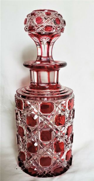 Antique Baccarat Red Cut to Clear Large Crystal Perfume Bottle w/Stopper 2