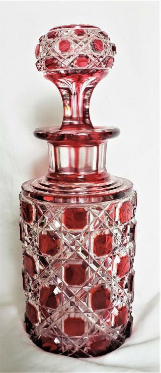 Antique Baccarat Red Cut to Clear Large Crystal Perfume Bottle w/Stopper 3