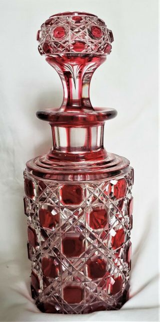 Antique Baccarat Red Cut to Clear Large Crystal Perfume Bottle w/Stopper 4