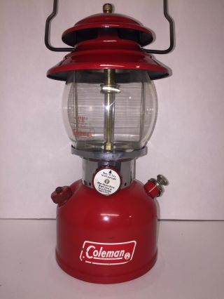 Coleman 200a Lantern Low Vent/burner Red Pyrex Globe 10/67
