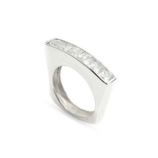 Vintage Sterling Silver Modernist Design Ring With 6 Cz Gemstones Size M