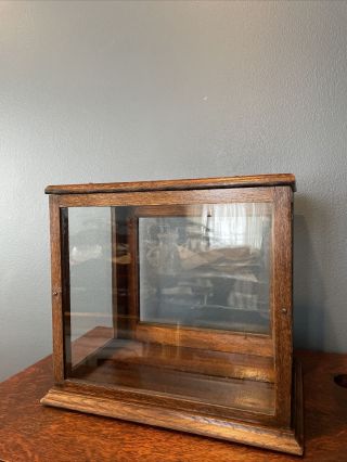 Oak Antique Wood Glass Store Counter Display Case Rear Door