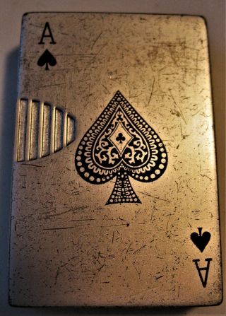 Vintage Ace Of Spades Playing Cards Butane Cigarette Lighter Good Spark