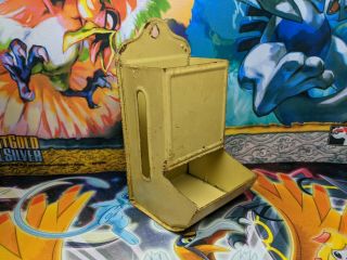 Vintage Antique Tin Metal Wall Mount Match Box Holder - Beige Yellow Patina